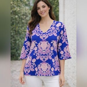 World Market Boho Print Half Sleeve Tunic Top Resortwear Women's S/M S or M